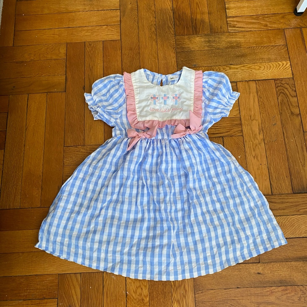 Girls Blue Christian Outfit Love Jesus Cross Baby Dress - Pink Ribbons 4-5 Y - Picture 2 of 7